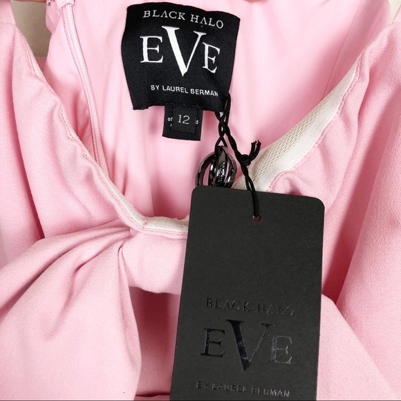 Black Halo Eve Milayla Bow Embellished Gown Pastel Pink Formal Evening Solid - Picture 8 of 11